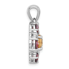 Sterling Silver Rhodium-plated Polished Citrine and Garnet Flower Pendant