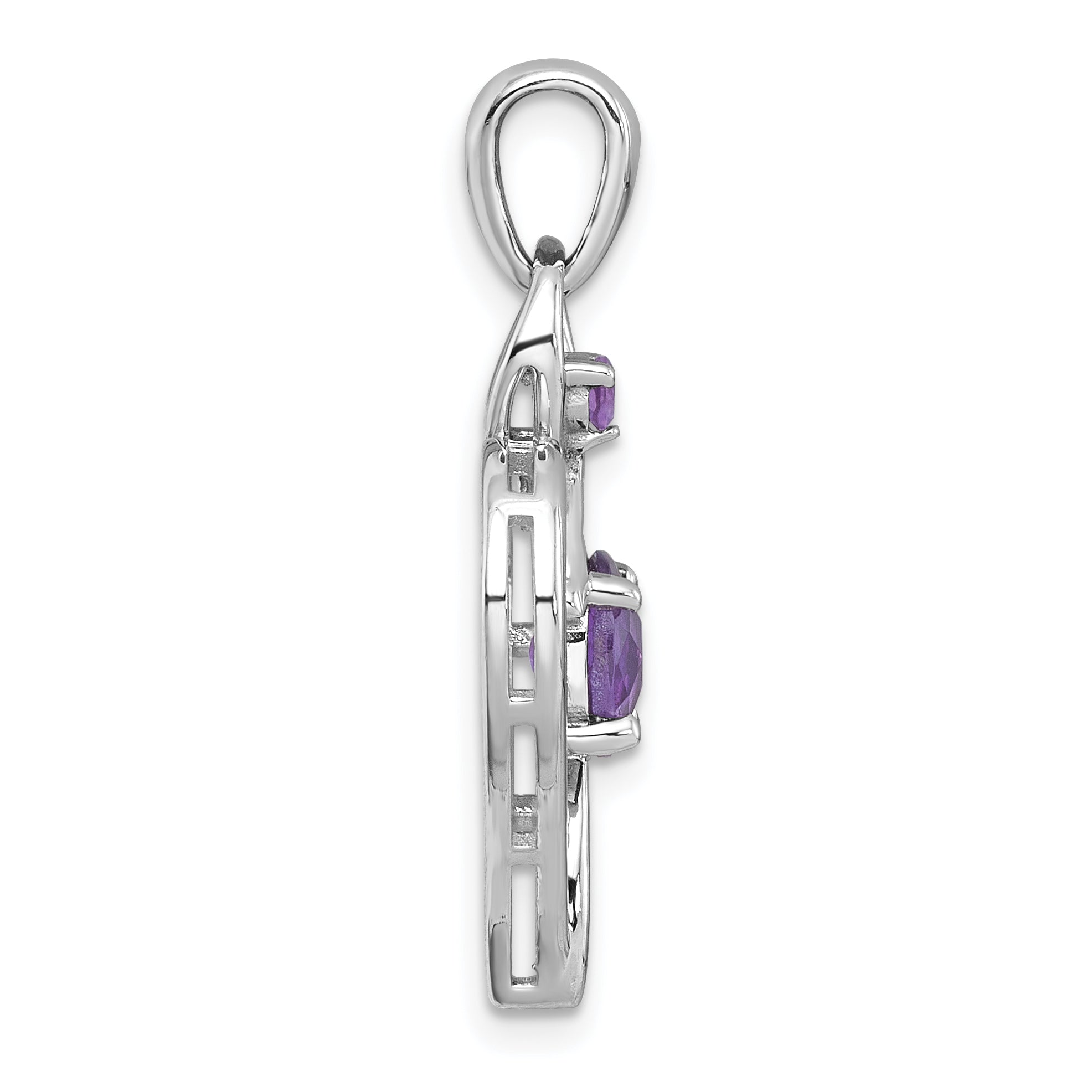Sterling Silver Rhodium-plated Polished Amethyst Open Heart Pendant Secondary image