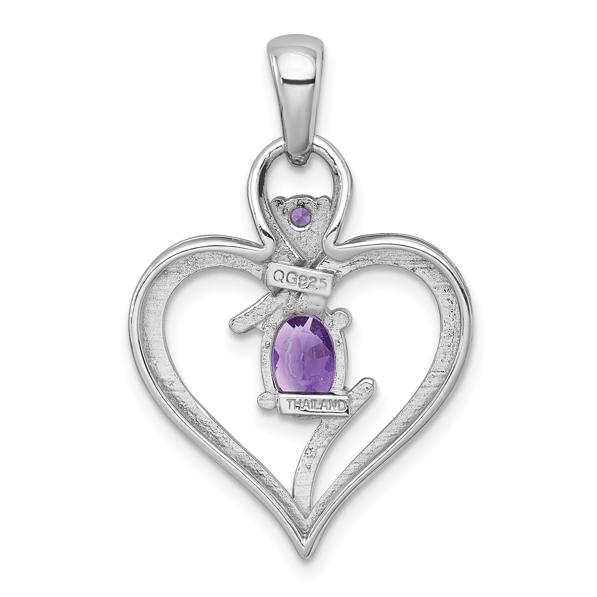 Sterling Silver Rhodium-plated Polished Amethyst Open Heart Pendant