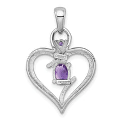 Sterling Silver Rhodium-plated Polished Amethyst Open Heart Pendant