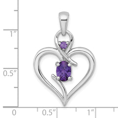 Sterling Silver Rhodium-plated Polished Amethyst Open Heart Pendant