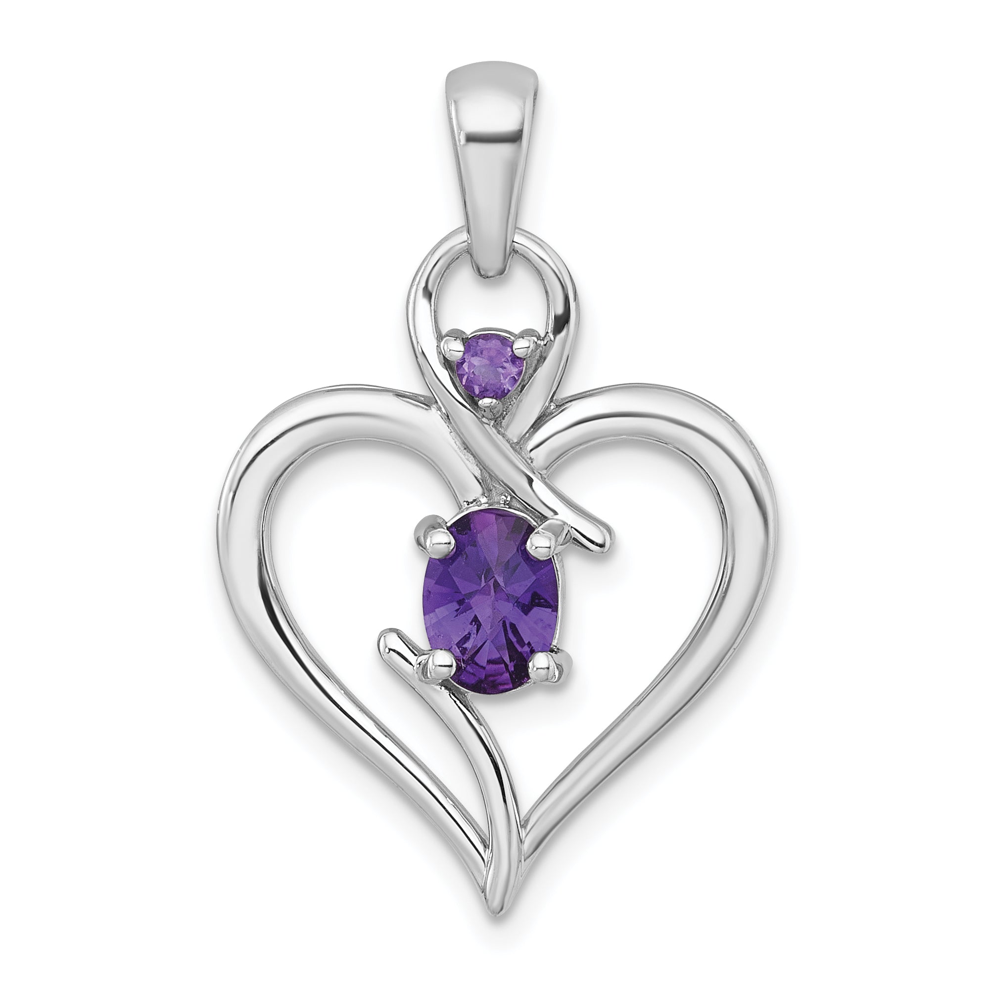 Sterling Silver Rhodium-plated Polished Amethyst Open Heart Pendant Main image