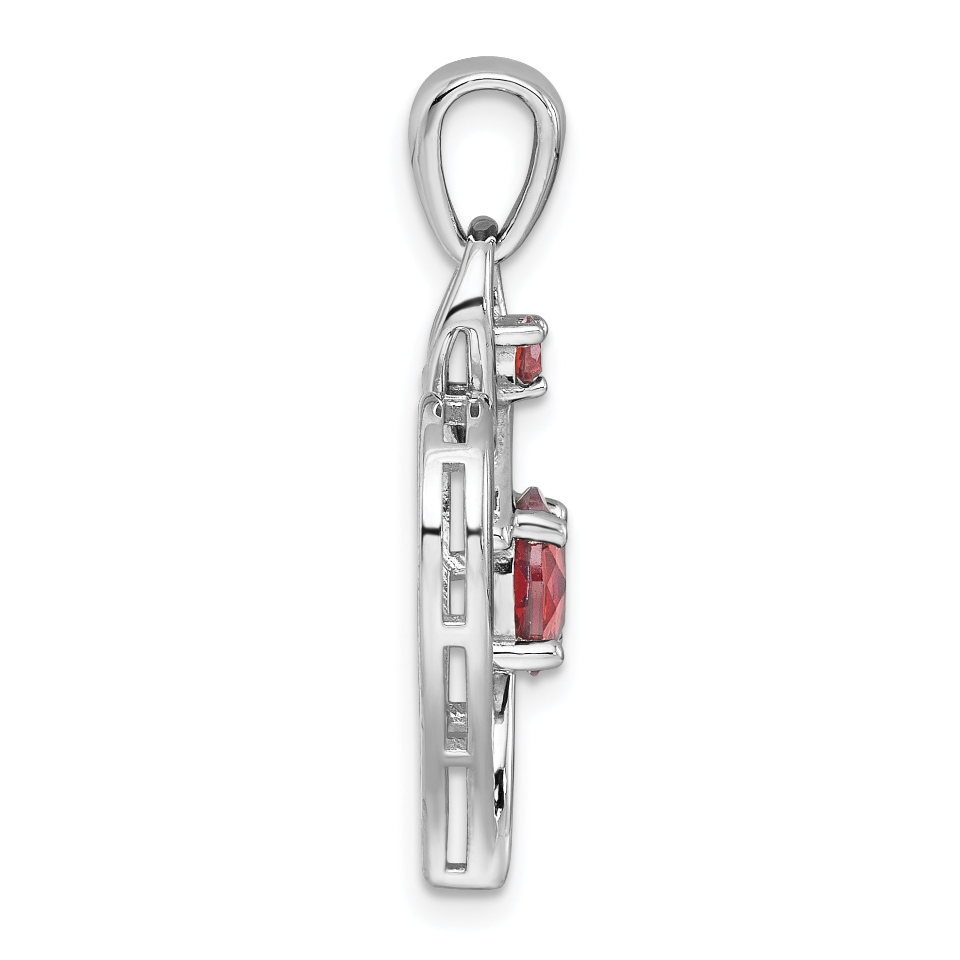 Sterling Silver Rhodium-plated Polished Garnet Open Heart Pendant Secondary image