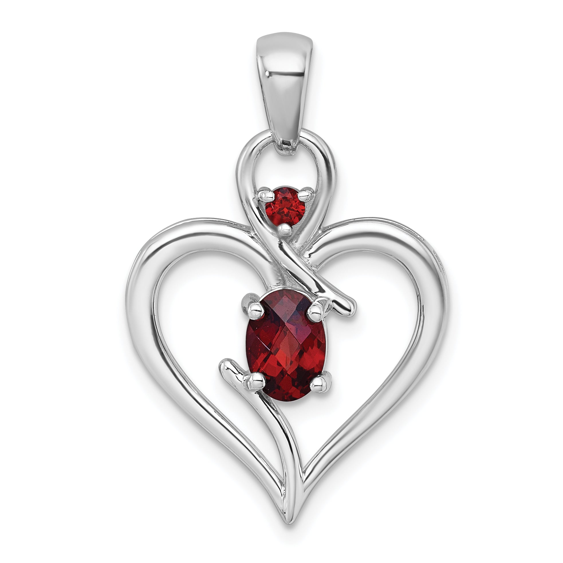 Sterling Silver Rhodium-plated Polished Garnet Open Heart Pendant Main image