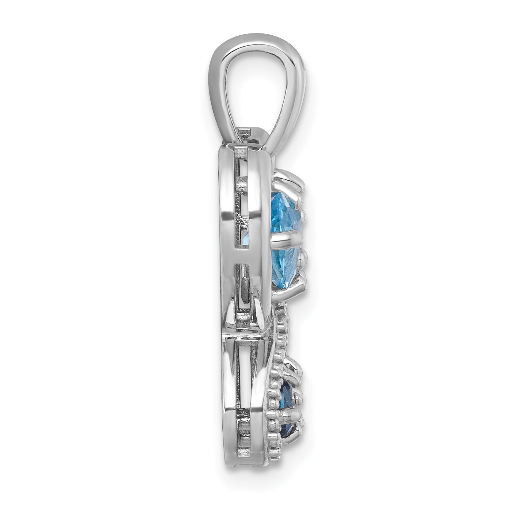 Sterling Silver Rhodium-plated Polished Light Swiss Blue Topaz and London Blue Topaz Heart Butterfly Pendant