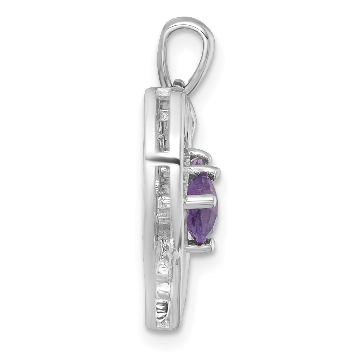 Sterling Silver Rhodium-plated Polished Amethyst and Rose de France Quartz Arrow Heart Pendant Secondary image
