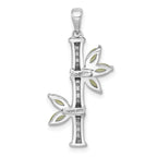 Sterling Silver Rhodium-plated Polished Fancy Peridot Bamboo with Leaves Pendant
