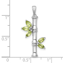 Sterling Silver Rhodium-plated Polished Fancy Peridot Bamboo with Leaves Pendant