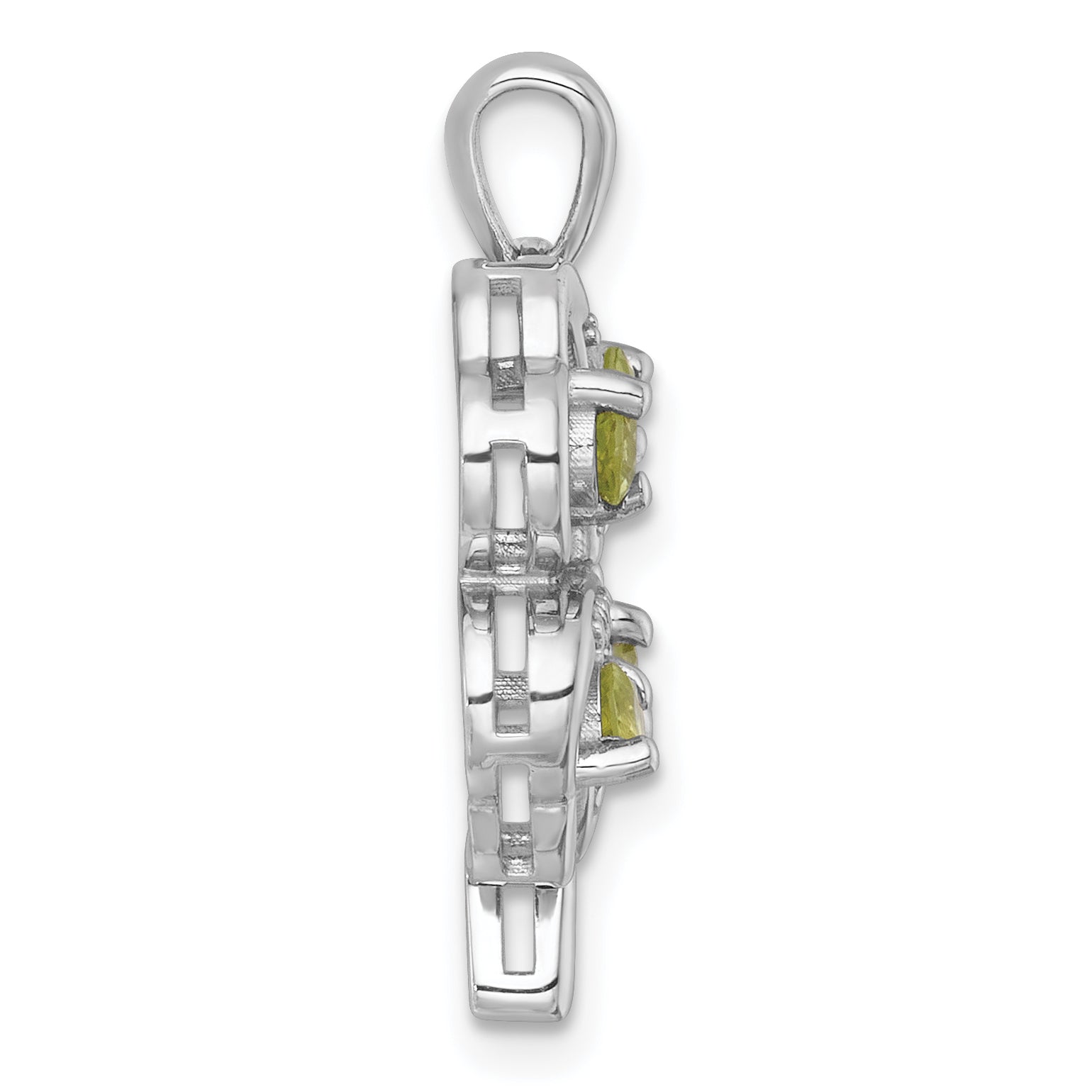 Sterling Silver Rhodium-plated Polished Peridot and White Topaz 4-Leaf Clover Pendant Secondary image