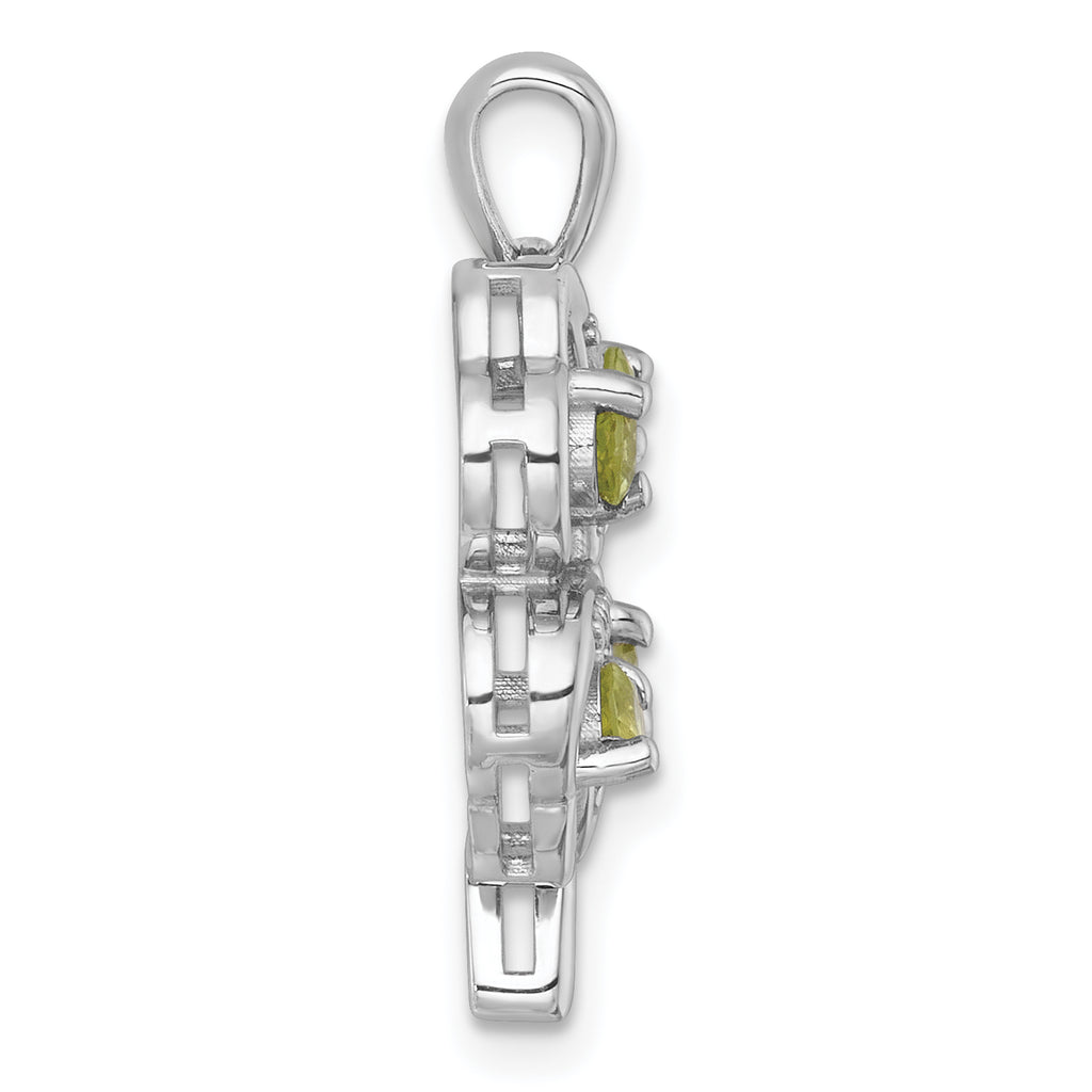 Sterling Silver Rhodium-plated Polished Peridot and White Topaz 4-Leaf Clover Pendant