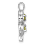 Sterling Silver Rhodium-plated Polished Peridot and White Topaz 4-Leaf Clover Pendant