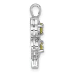 Sterling Silver Rhodium-plated Polished Peridot and White Topaz 4-Leaf Clover Pendant