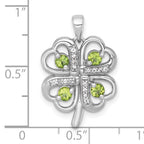 Sterling Silver Rhodium-plated Polished Peridot and White Topaz 4-Leaf Clover Pendant