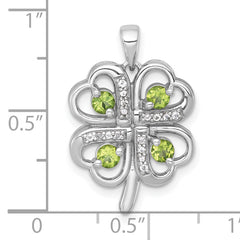 Sterling Silver Rhodium-plated Polished Peridot and White Topaz 4-Leaf Clover Pendant