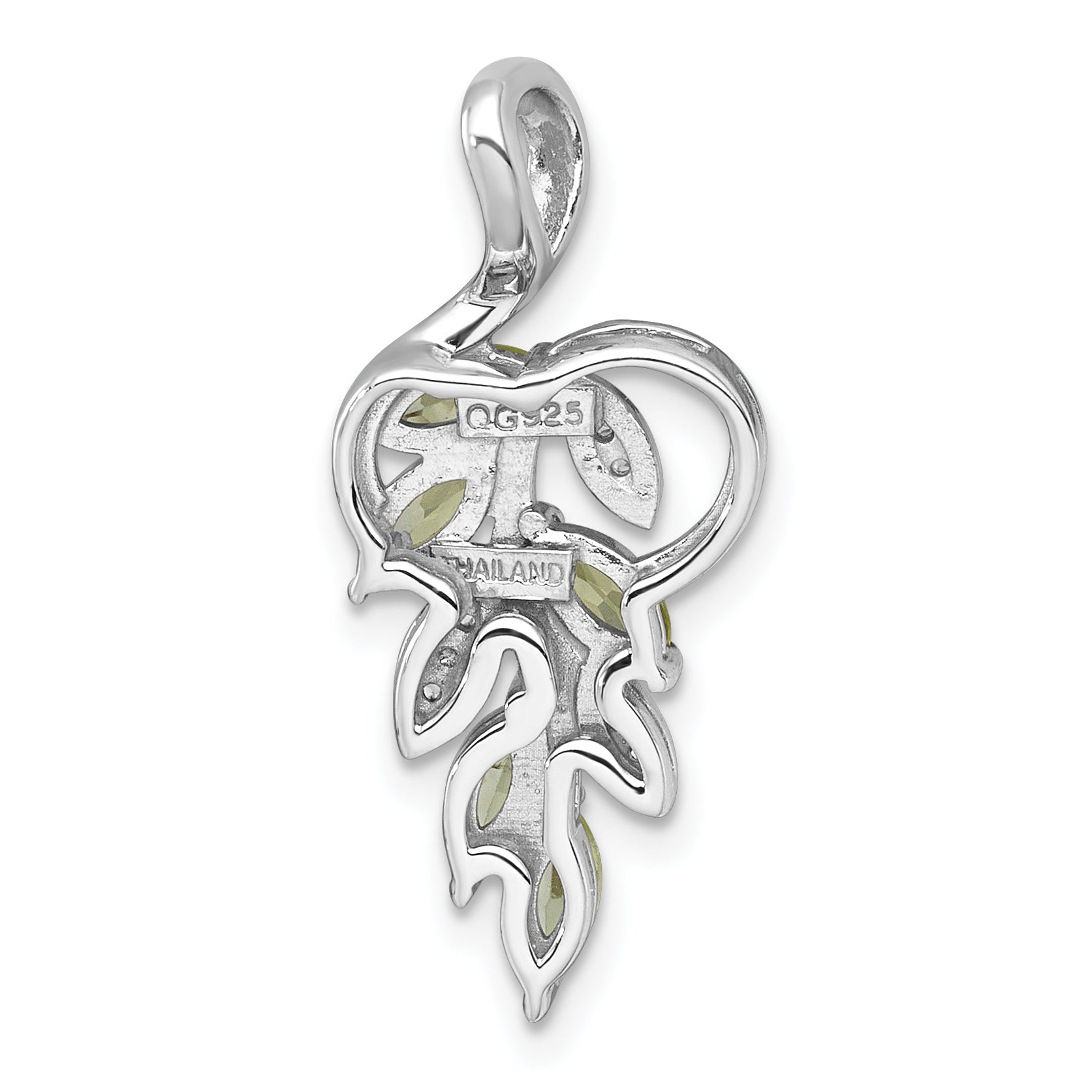 Sterling Silver Rhodium-plated Polished Peridot and White Topaz Leaves Chain Slide