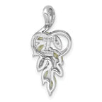 Sterling Silver Rhodium-plated Polished Peridot and White Topaz Leaves Chain Slide