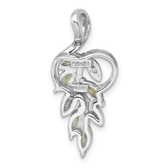 Sterling Silver Rhodium-plated Polished Peridot and White Topaz Leaves Chain Slide