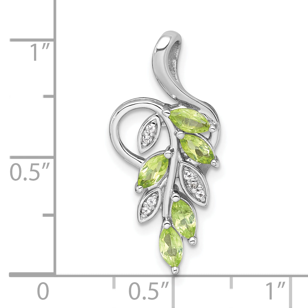 Sterling Silver Rhodium-plated Polished Peridot and White Topaz Leaves Chain Slide