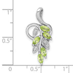Sterling Silver Rhodium-plated Polished Peridot and White Topaz Leaves Chain Slide
