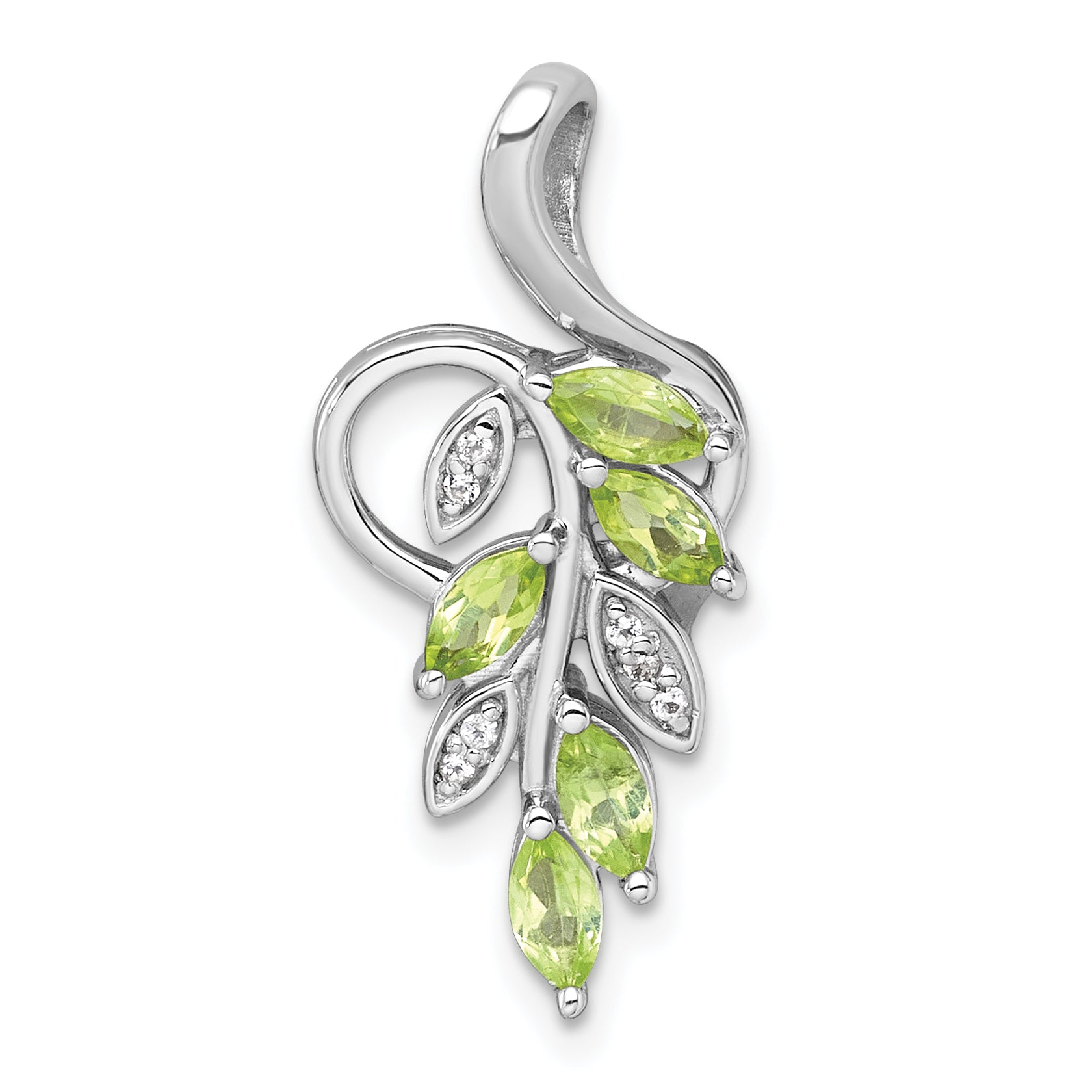 Sterling Silver Rhodium-plated Polished Peridot and White Topaz Leaves Chain Slide Main image