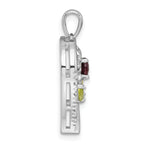 Sterling Silver Rhodium-plated Polished Garnet, Peridot and White Topaz Flower in Heart Pendant