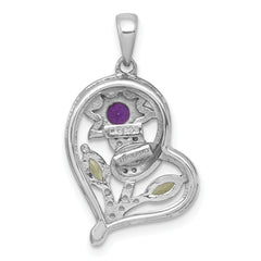 Sterling Silver Rhodium-plated Polished Amethyst, Peridot and White Topaz Flower in Heart Pendant