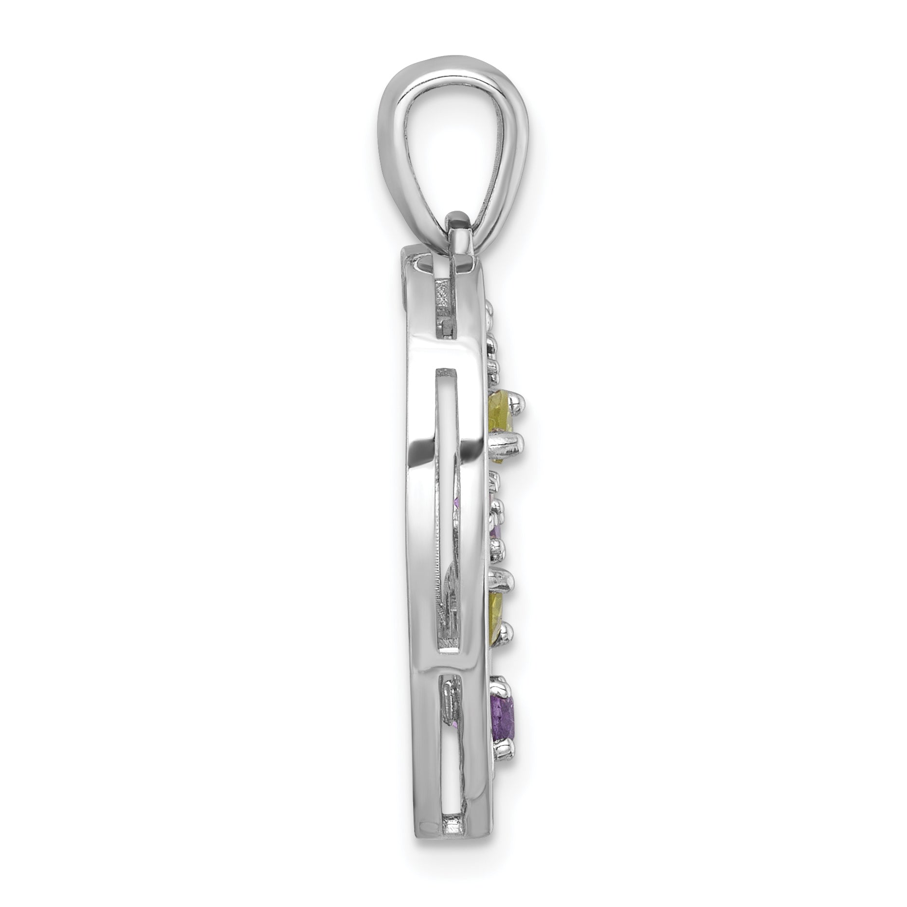 Sterling Silver Rhodium-plated Polished Amethyst and Peridot Flowers in Heart Pendant Secondary image
