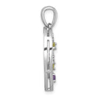 Sterling Silver Rhodium-plated Polished Amethyst and Peridot Flowers in Heart Pendant