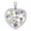 Sterling Silver Rhodium-plated Polished Amethyst and Peridot Flowers in Heart Pendant