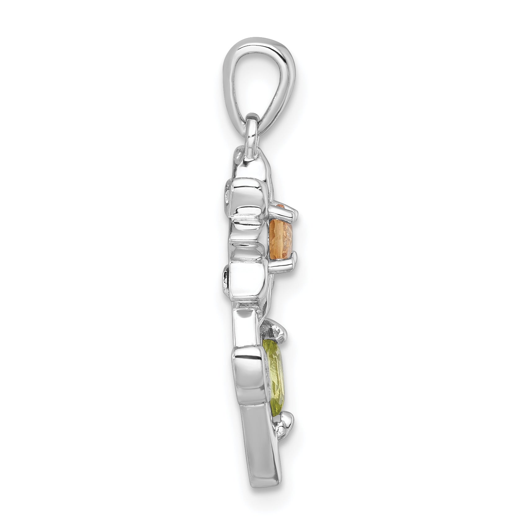 Sterling Silver Rhodium-plated Polished Citrine, Peridot and White Topaz Flower Pendant