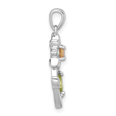 Sterling Silver Rhodium-plated Polished Citrine, Peridot and White Topaz Flower Pendant