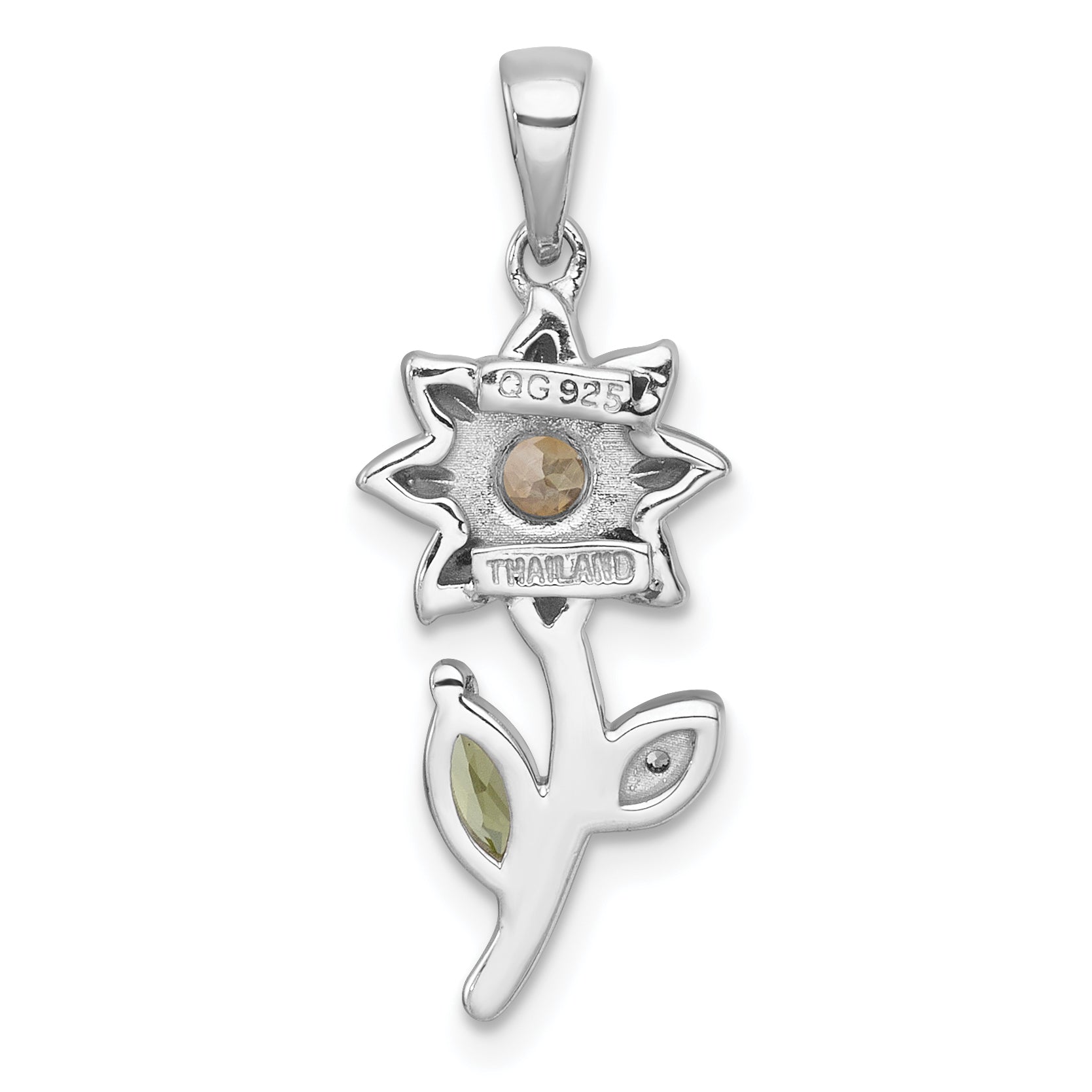 Sterling Silver Rhodium-plated Polished Citrine, Peridot and White Topaz Flower Pendant