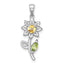 Sterling Silver Rhodium-plated Polished Citrine, Peridot and White Topaz Flower Pendant