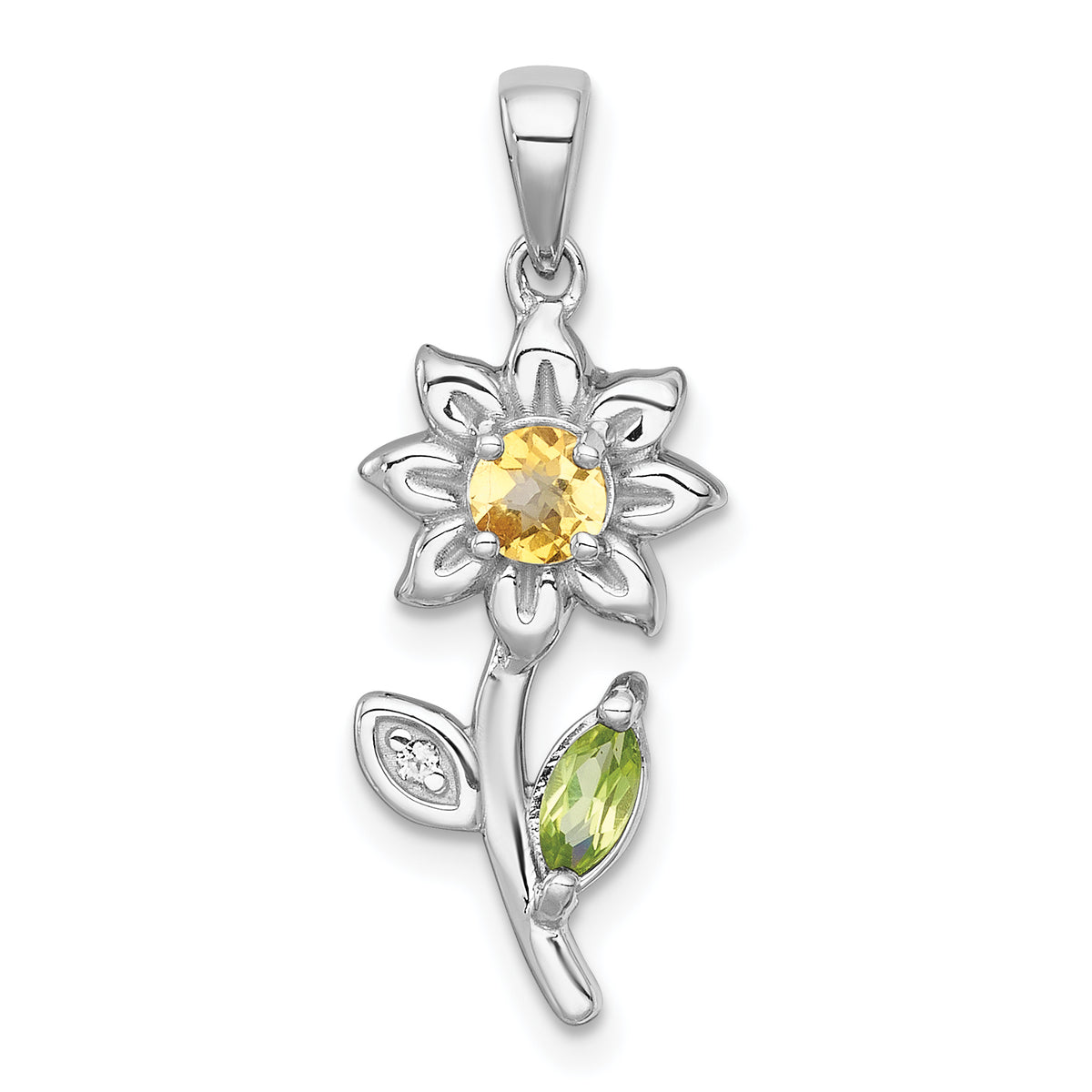 Sterling Silver Rhodium-plated Polished Citrine, Peridot and White Topaz Flower Pendant