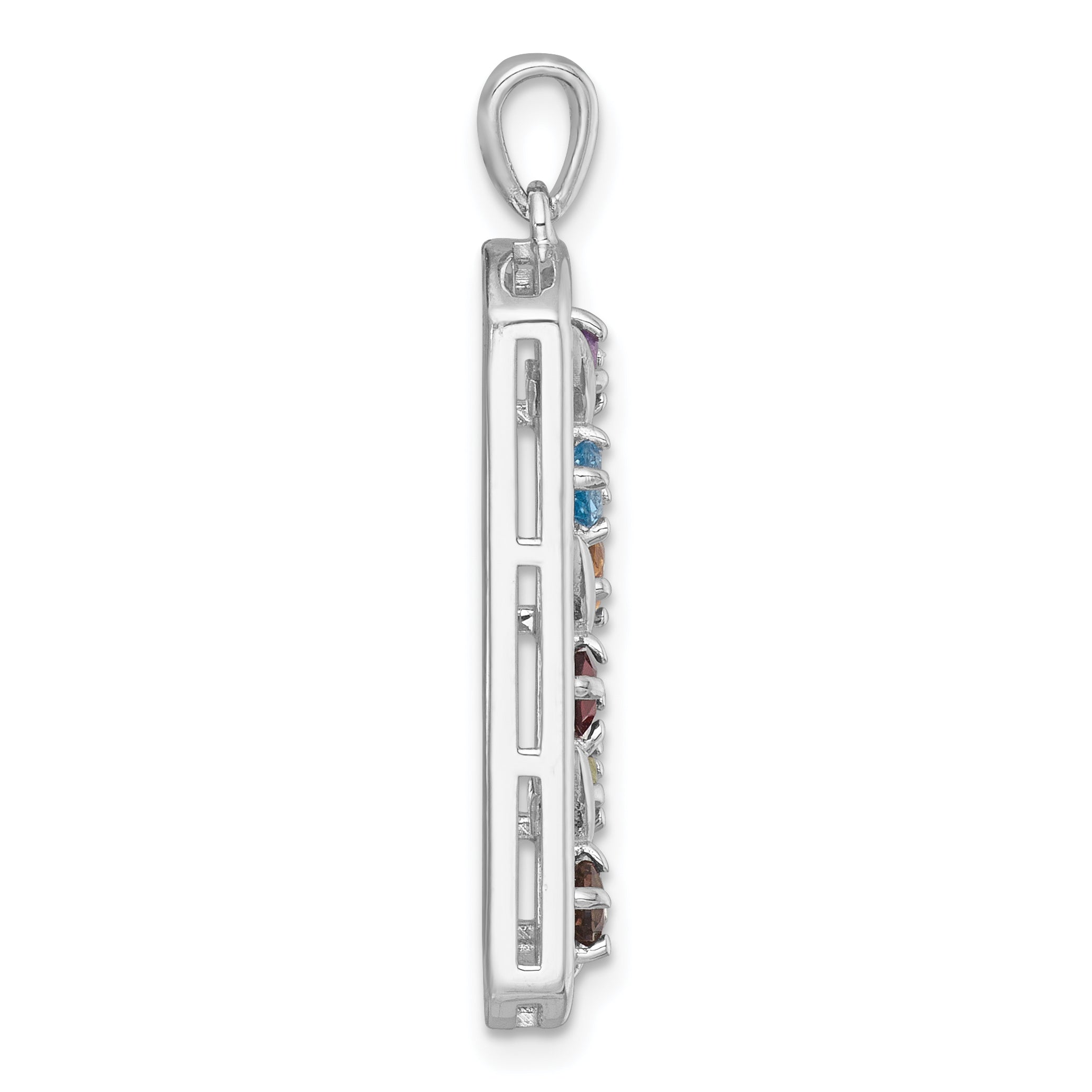 Sterling Silver Rhodium-plated Polished Fancy Oblong Multi Gemstone Pendant Secondary image