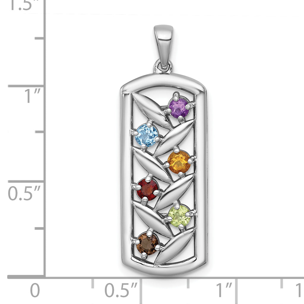 Sterling Silver Rhodium-plated Polished Fancy Oblong Multi Gemstone Pendant