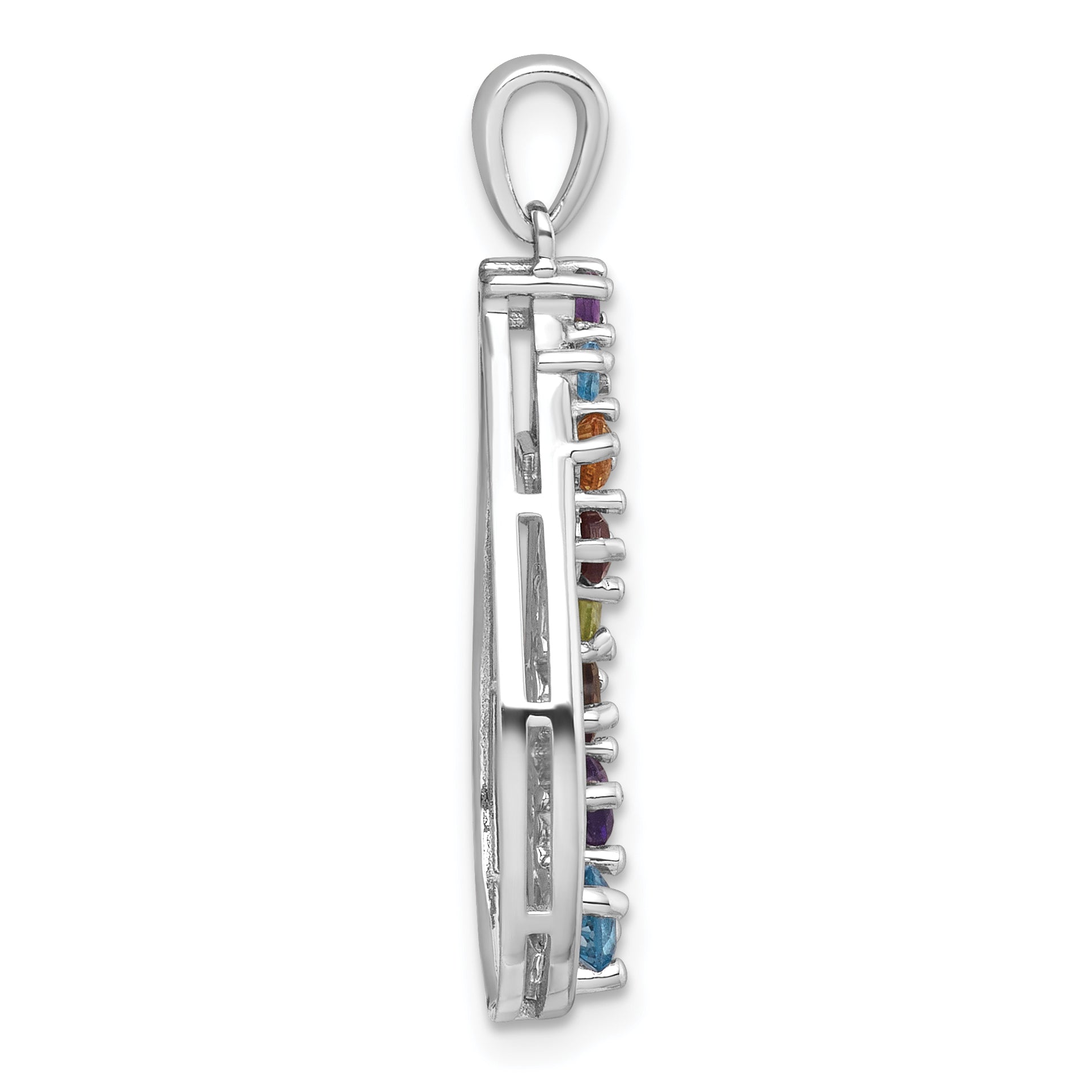 Sterling Silver Rhodium-plated Polished Fancy Multi Gemstone Teardrop Pendant Secondary image