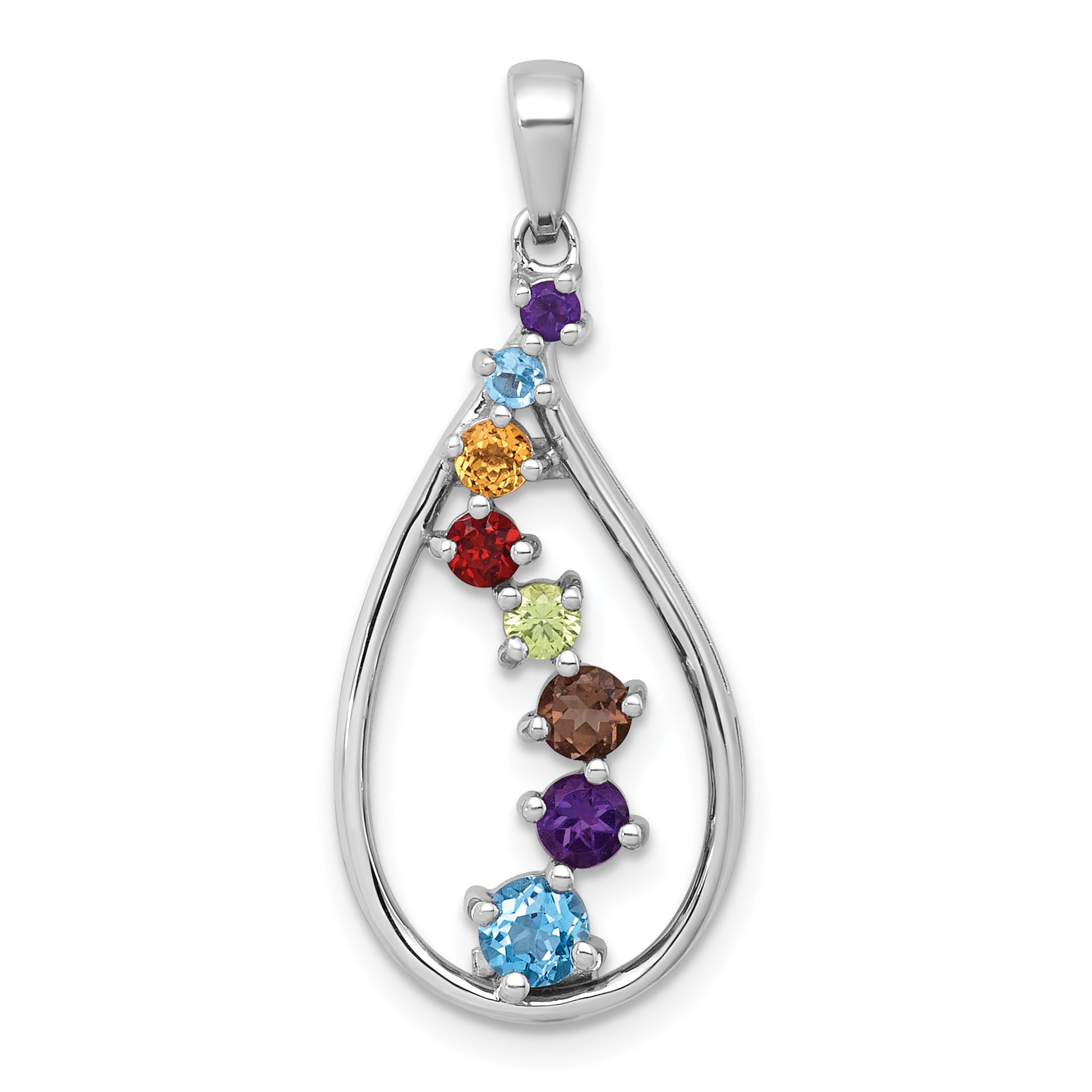 Sterling Silver Rhodium-plated Polished Fancy Multi Gemstone Teardrop Pendant Main image