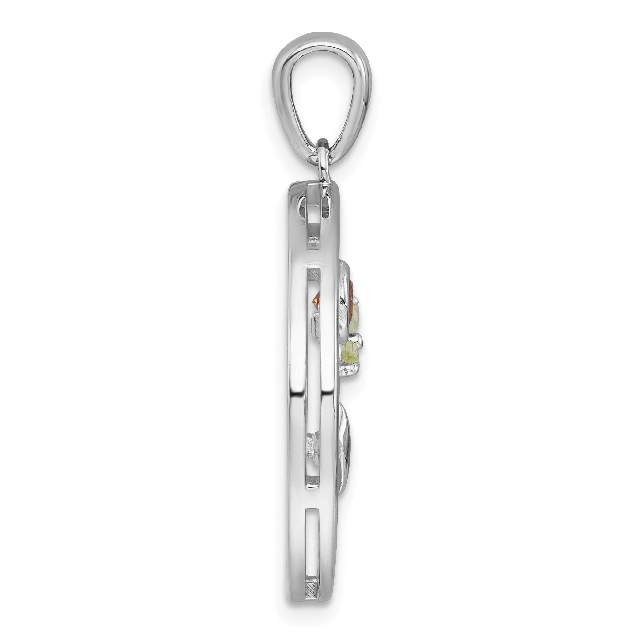 Sterling Silver Rhodium-plated Polished and Grooved Citrine and Peridot Beach Scene Circle Pendant Secondary image