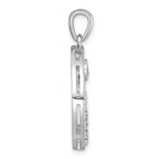 Sterling Silver Rhodium-plated Polished and Beaded Citrine and Light Swiss Blue Topaz Beach Scene Circle Pendant