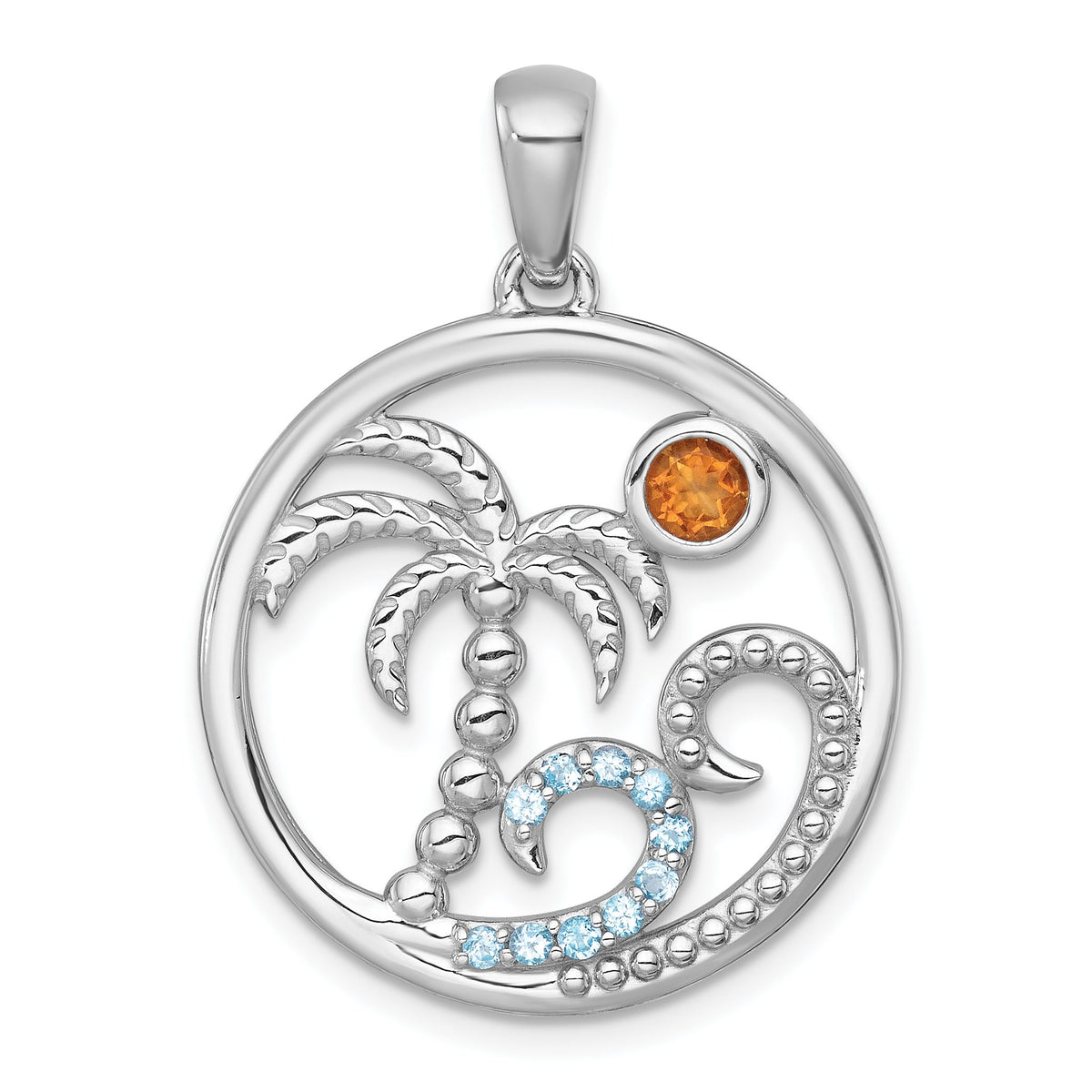 Citrine Swiss Blue Topaz Circle Pendant in Sterling Silver, 31mm - Sophia Jewelers Main image