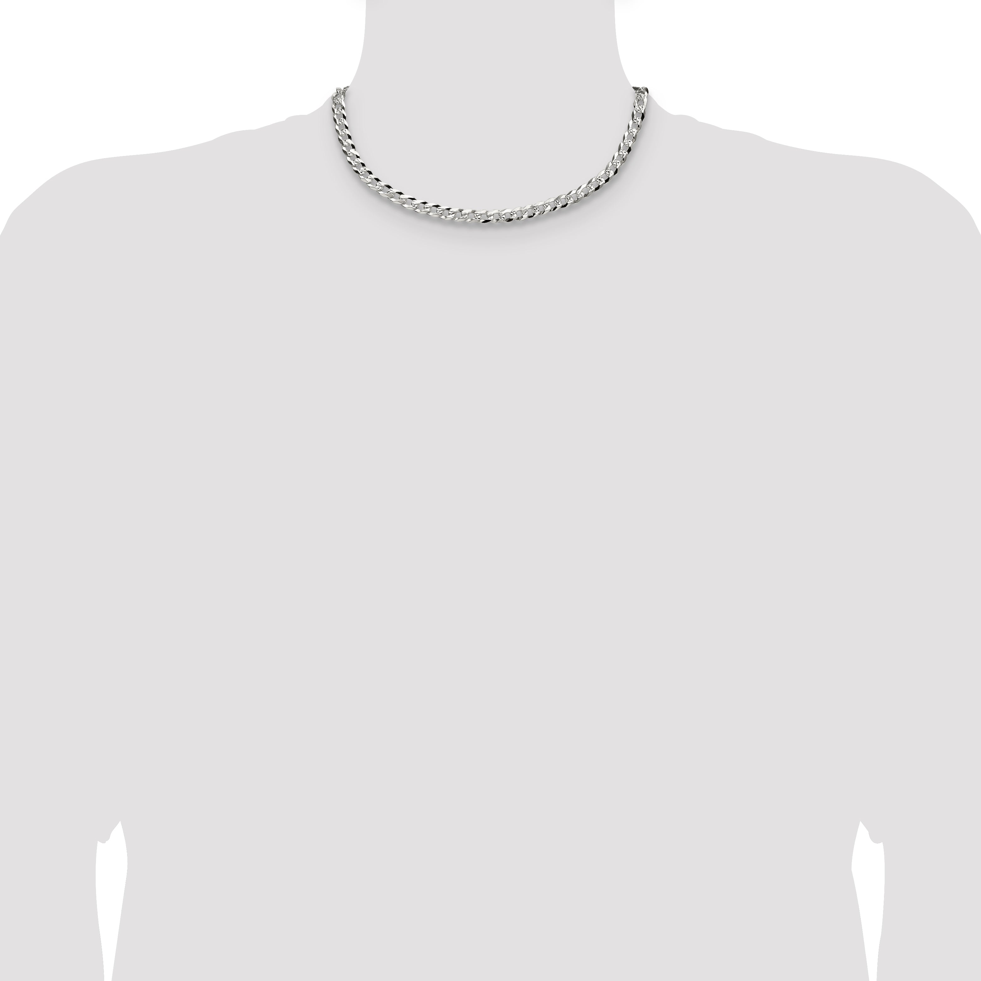 Sterling Silver 5.9mm Flat D/C Pave Curb Chain