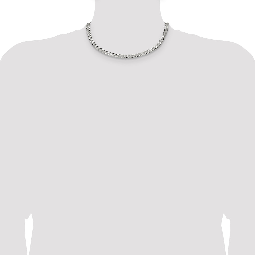 Sterling Silver 5.9mm Flat D/C Pave Curb Chain