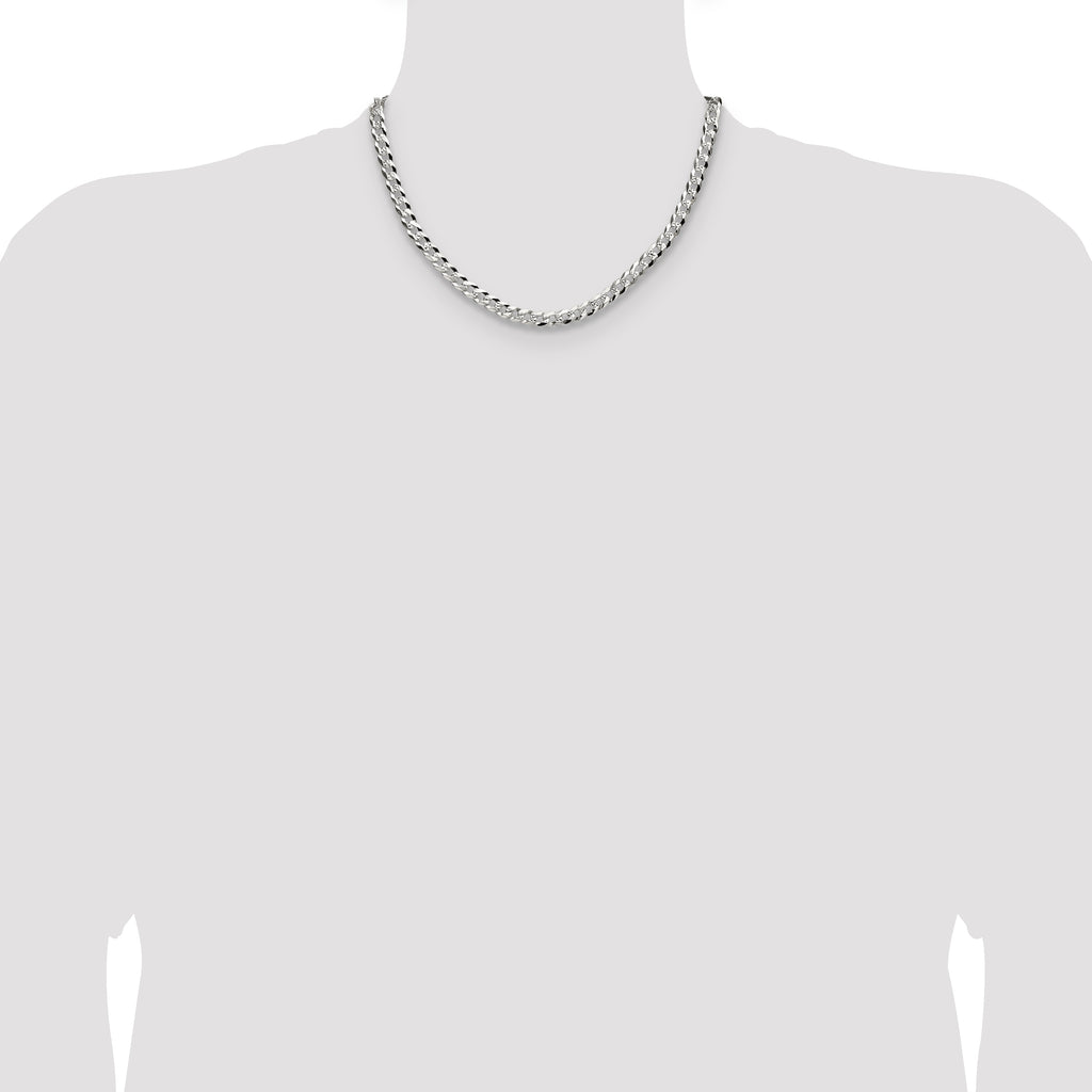 Sterling Silver 5.9mm Flat D/C Pave Curb Chain