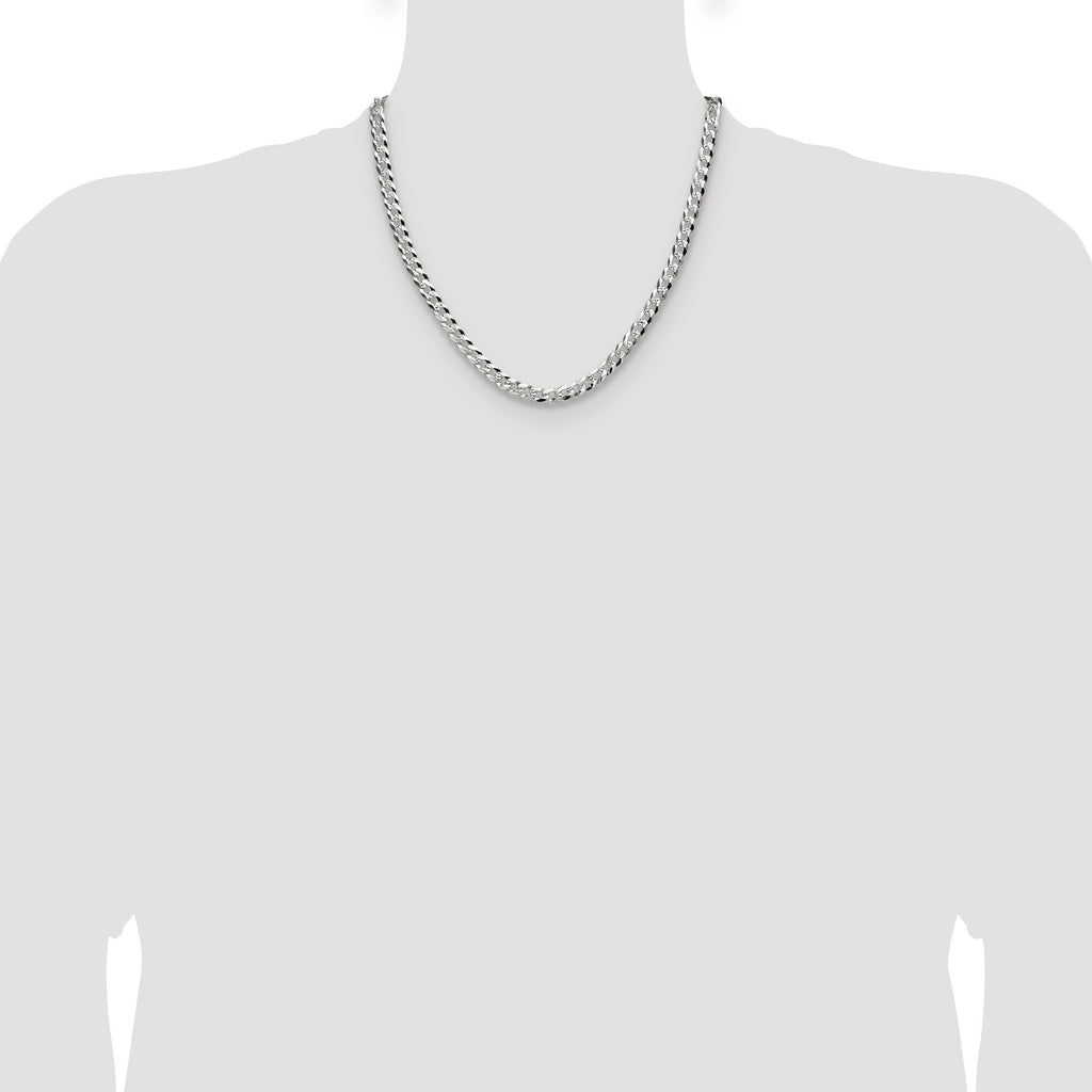 Sterling Silver 5.9mm Flat D/C Pave Curb Chain