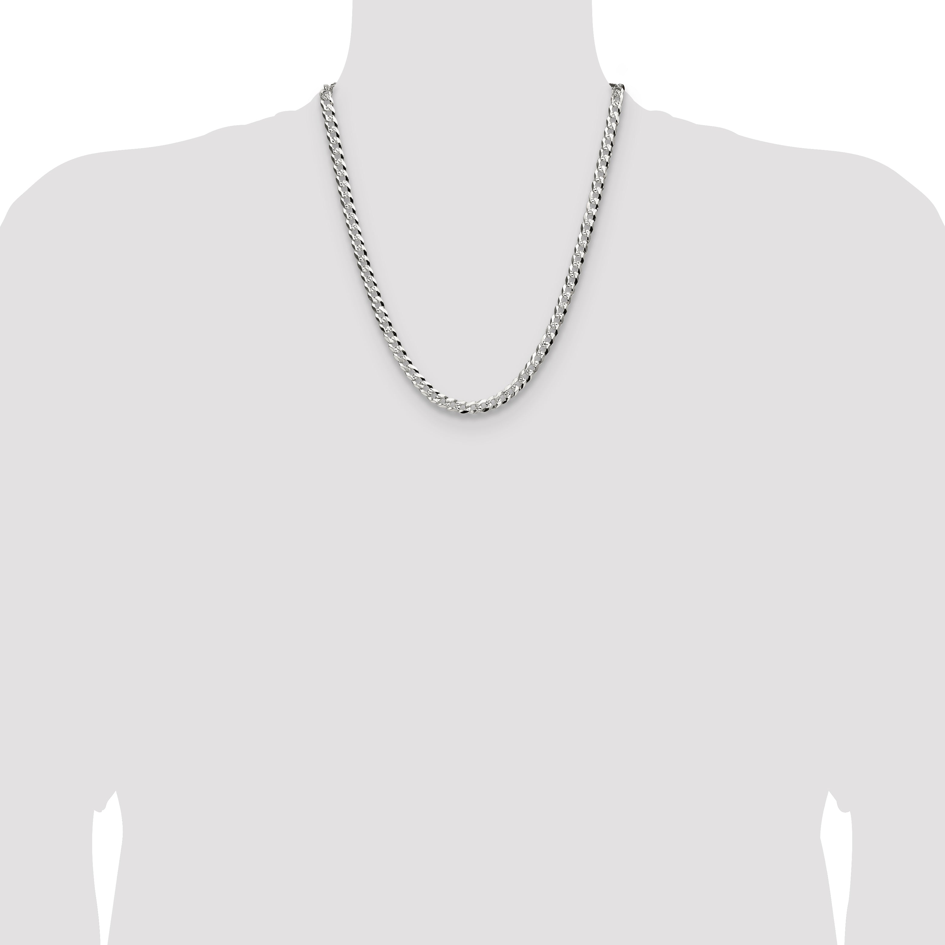 Sterling Silver 5.9mm Flat D/C Pave Curb Chain
