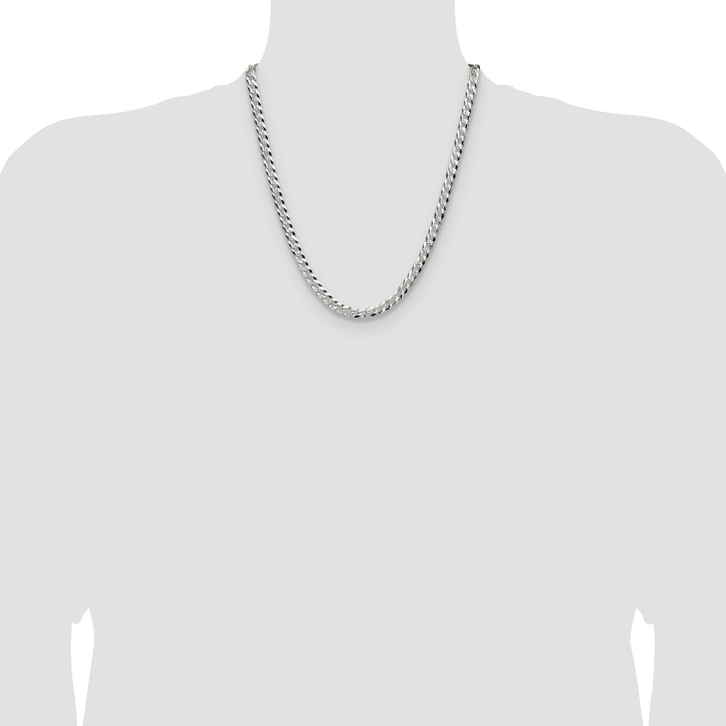 Sterling Silver 5.9mm Flat D/C Pave Curb Chain