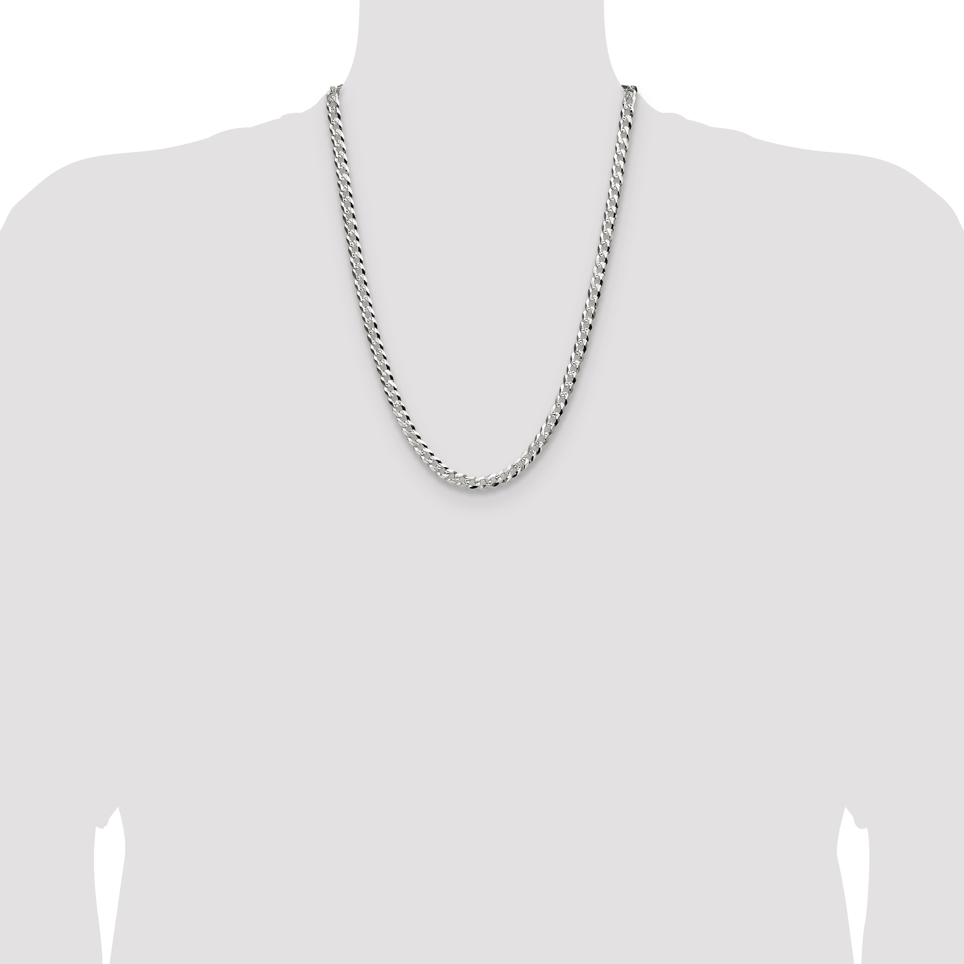 Sterling Silver 5.9mm Flat D/C Pave Curb Chain
