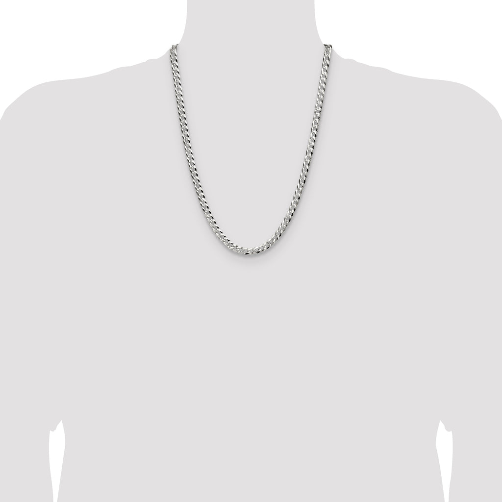Sterling Silver 5.9mm Flat D/C Pave Curb Chain