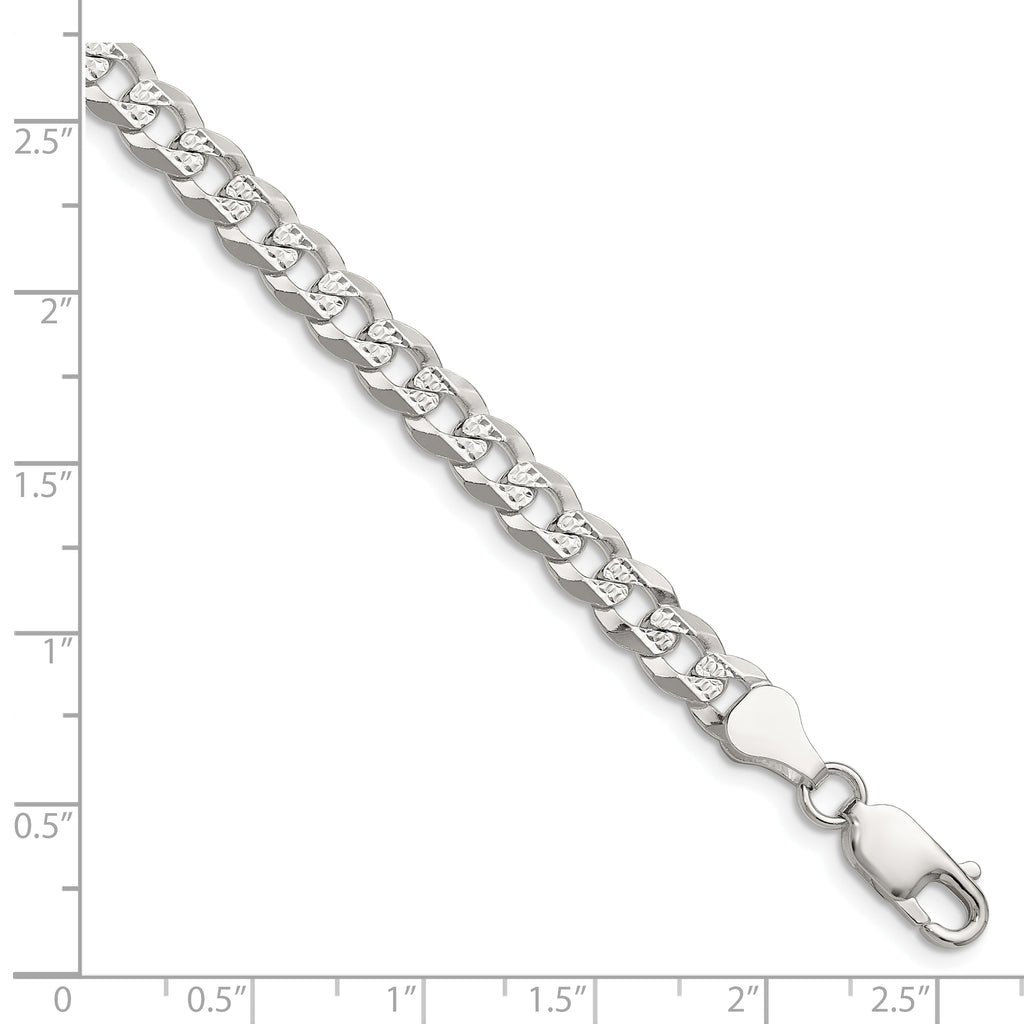 Sterling Silver 5.9mm Flat D/C Pave Curb Chain